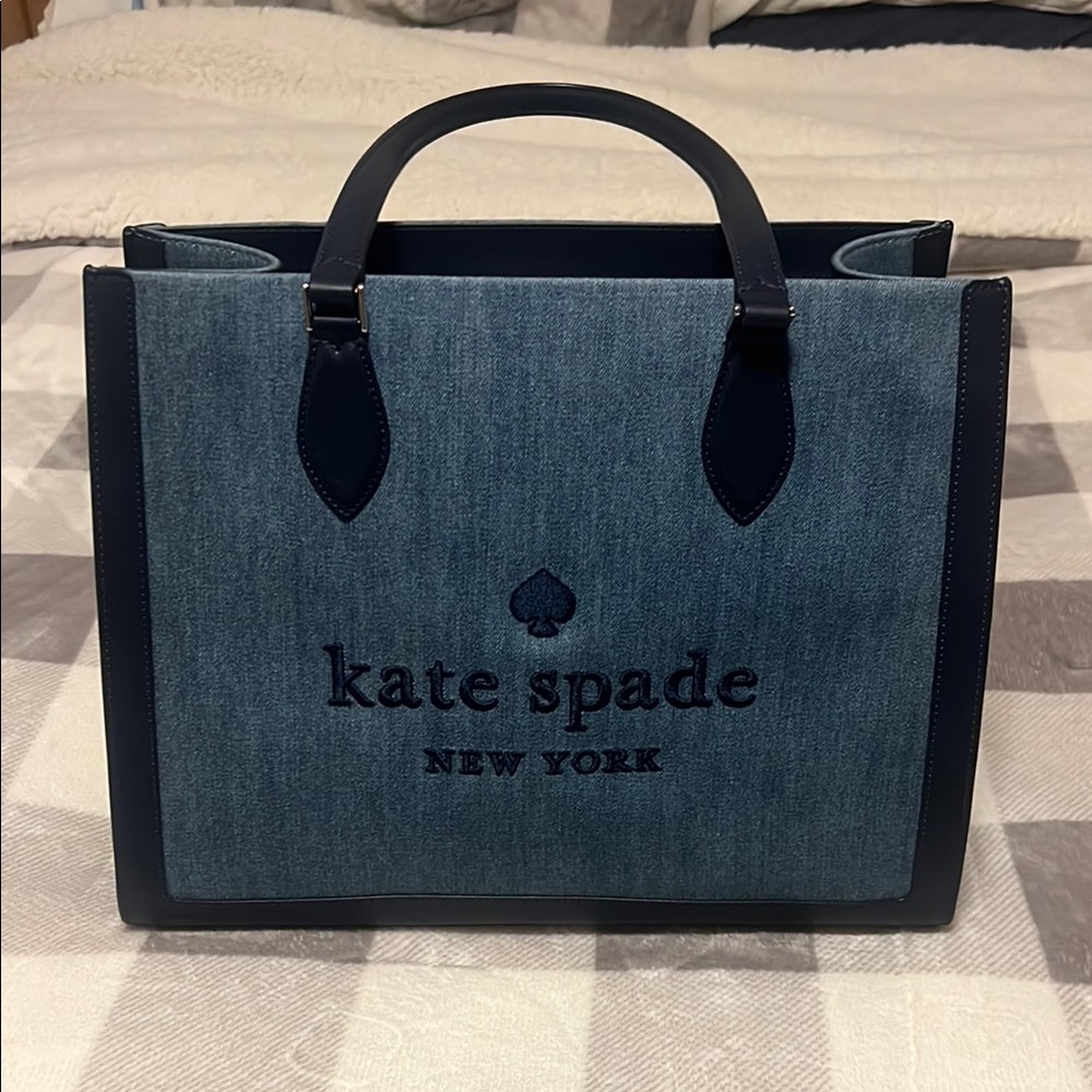 Kate Spade Blue Denim Tote with Black Leather Accents